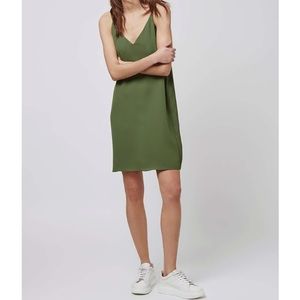 Topshop Green Cross Back Slip Dress